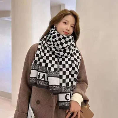 Elegant Checker Dual-Sided Winter Shawl